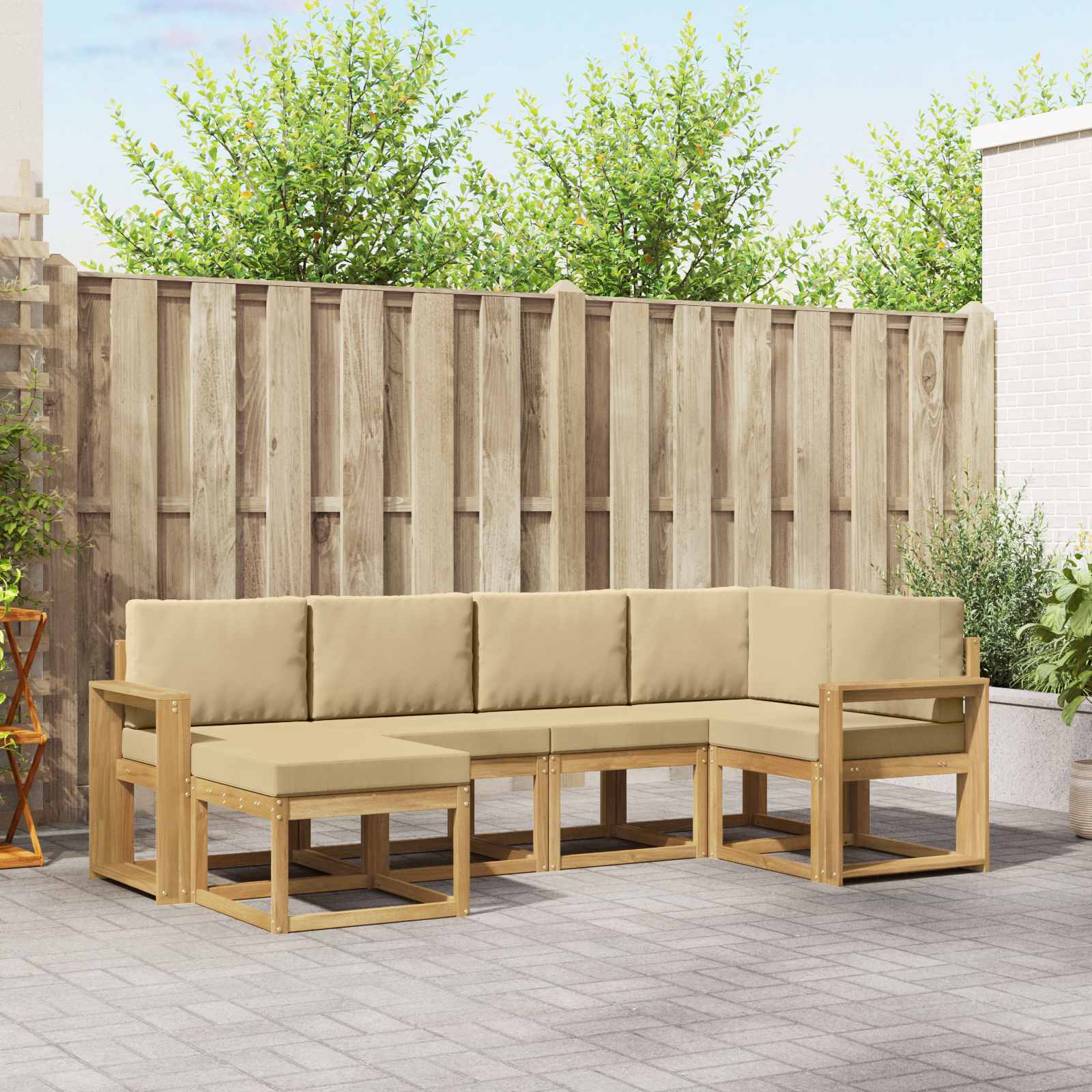 Set vanjskih sofa s jastukom 6 pcs Bijela i bež Poliester