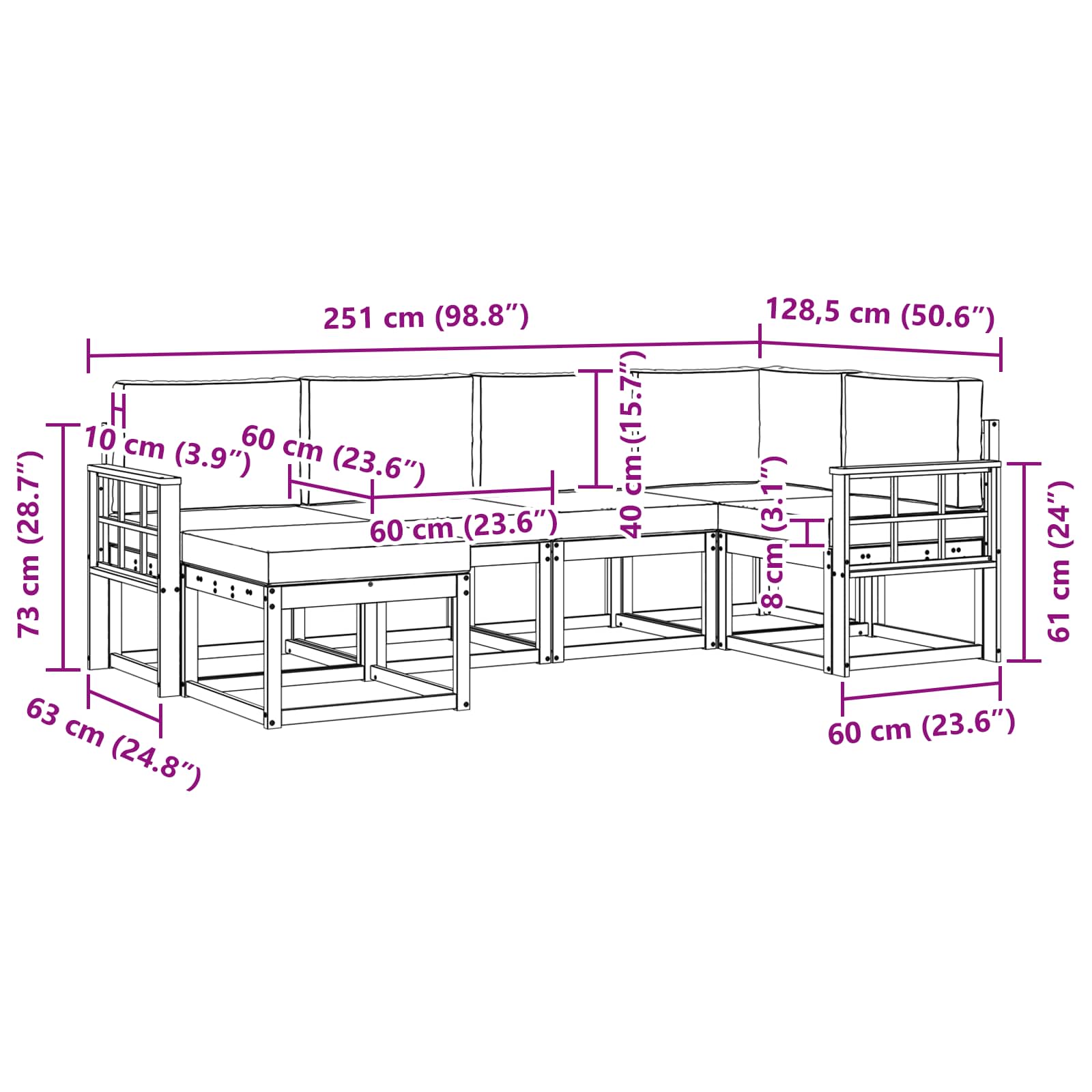 Set vanjskih sofa 6 pcs Bijela i svjetlosiva