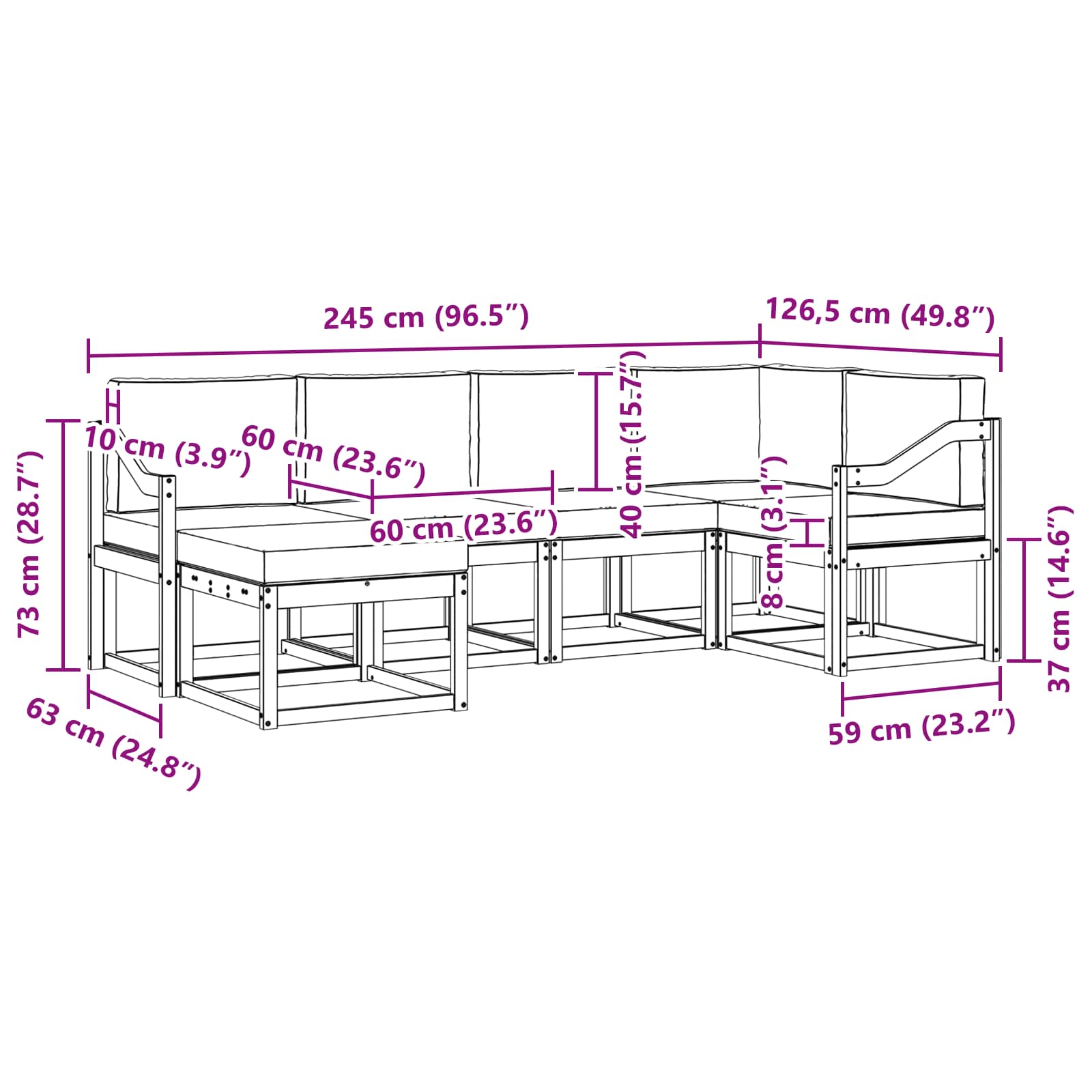 Set vanjskih sofa s jastukom 6 pcs Bijela i krem Poliester