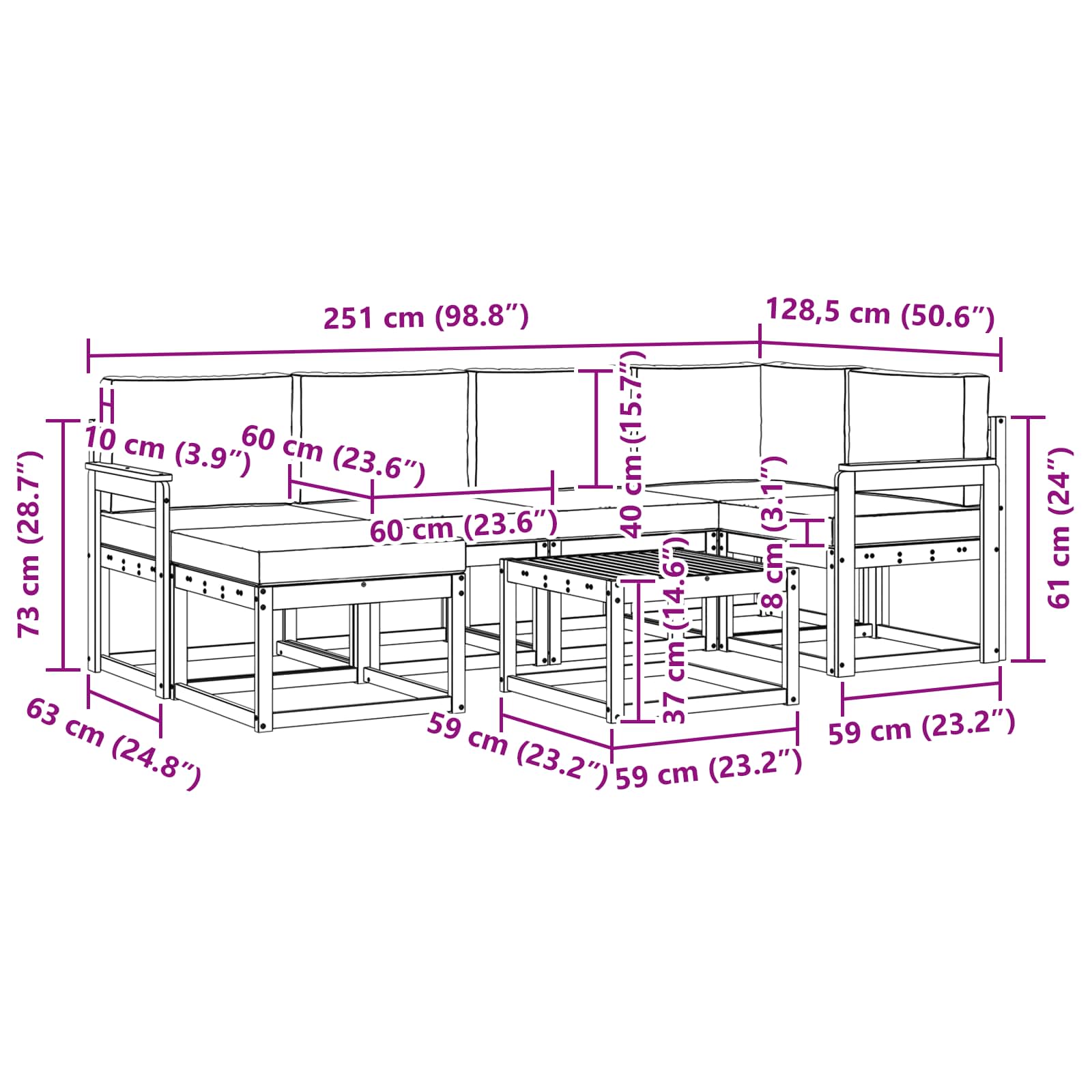 Set vanjskih sofa 7 pcs Bijela i antracit Čvrsto drvo akacije