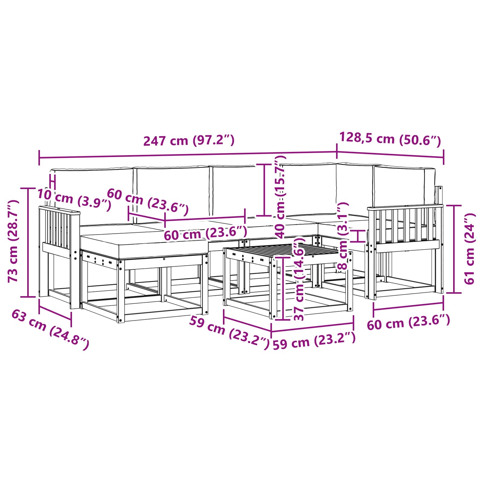 Set vanjskih sofa 7 kom. Bijela i bež Čvrsto drvo akacije