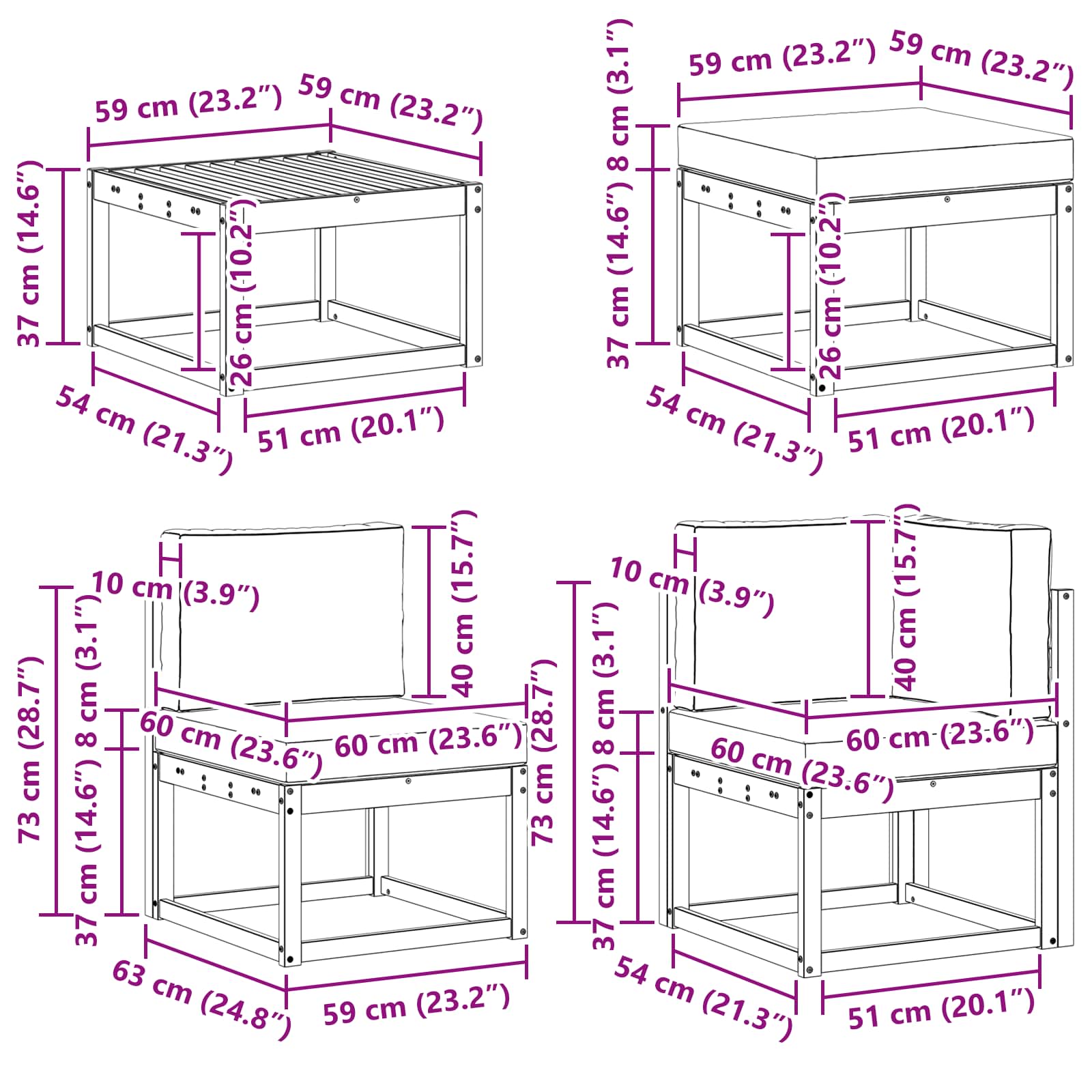 Set vanjskih sofa 7 kom. Bijela i bež Čvrsto drvo akacije