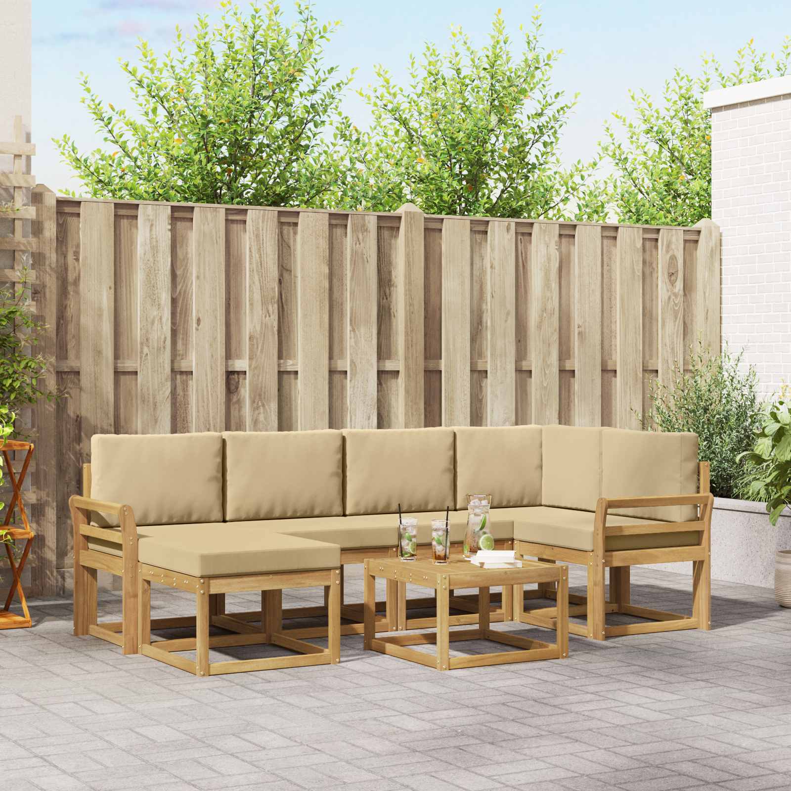 Set vanjskih sofa 7 kom. Bijela i bež Čvrsto drvo akacije