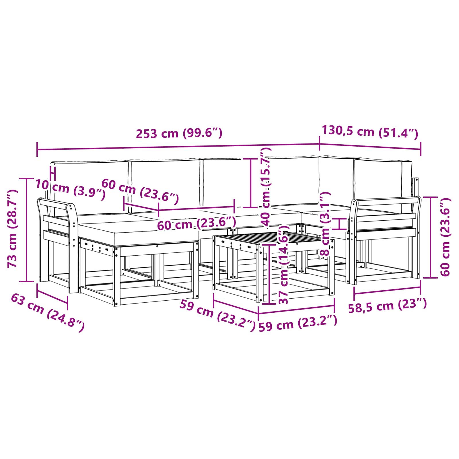 Set vanjskih sofa 7 kom. Bijela i bež Čvrsto drvo akacije