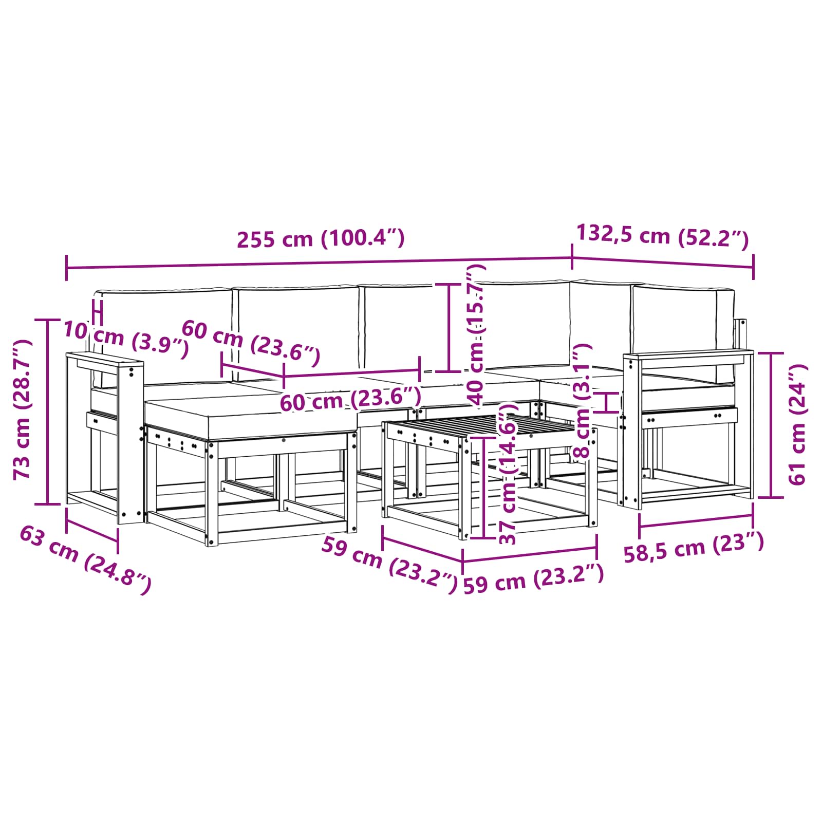 Set vanjskih sofa 7 kom. Bijela i bež Čvrsto drvo akacije