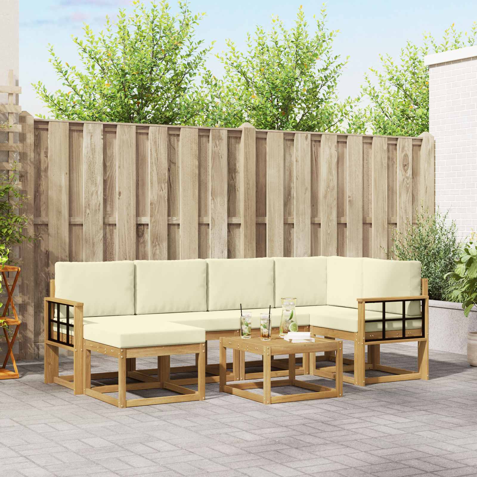 Set vanjskih sofa 7 pcs Bijela i krem Čvrsto drvo akacije