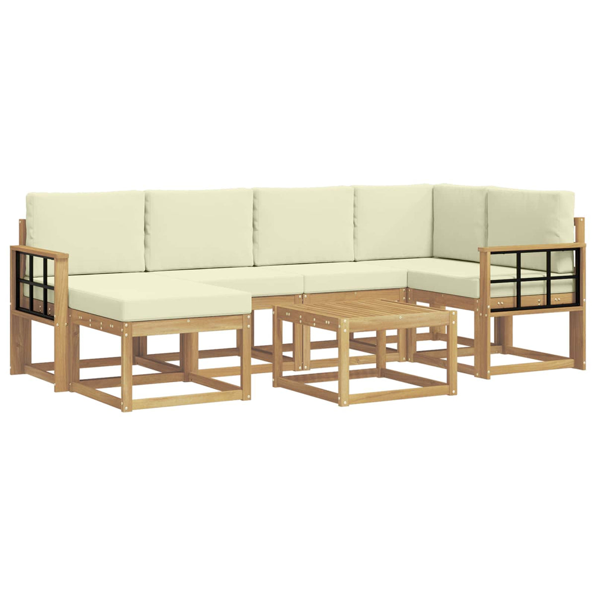 Set vanjskih sofa 7 kom. Bijela i krem Čvrsto drvo akacije