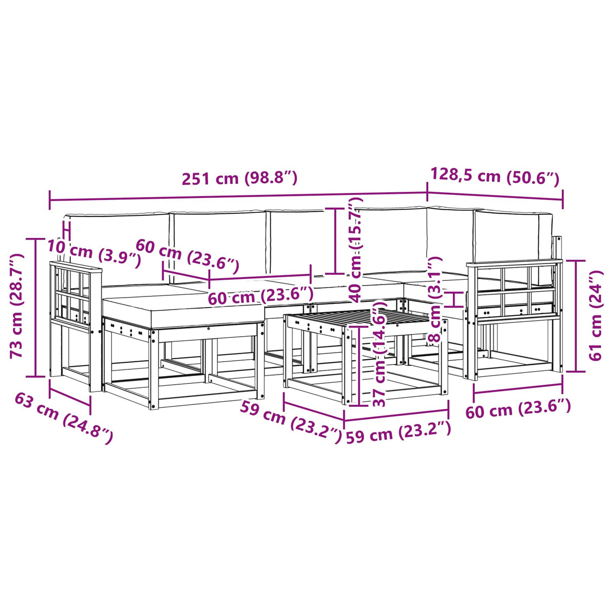 Set vanjskih sofa 7 kom. Bijela i antracit Čvrsto drvo akacije