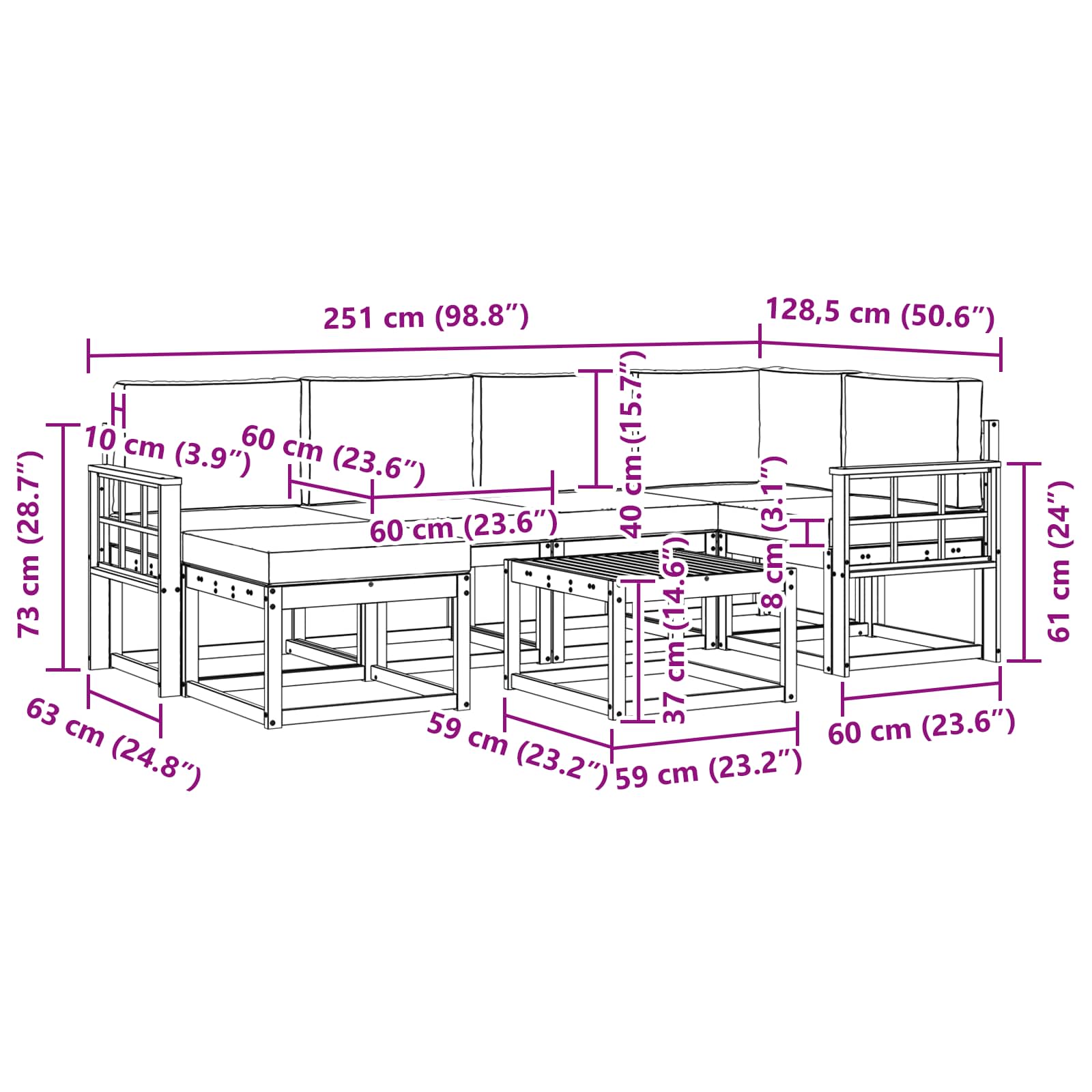 Set vanjskih sofa 7 pcs Bijela i bež Čvrsto drvo akacije