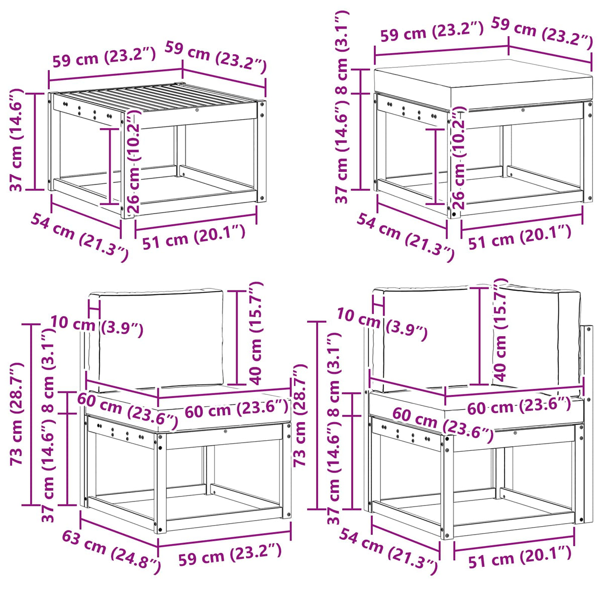 Set vanjskih sofa 7 kom. Bijela i antracit Čvrsto drvo akacije