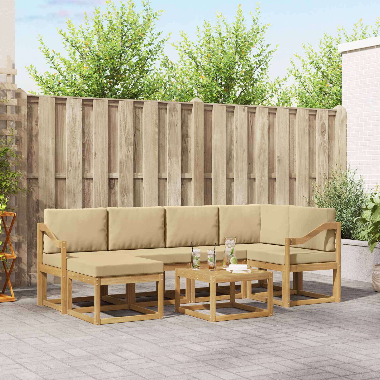 Set vanjskih sofa 7 kom. Bijela i bež Čvrsto drvo akacije