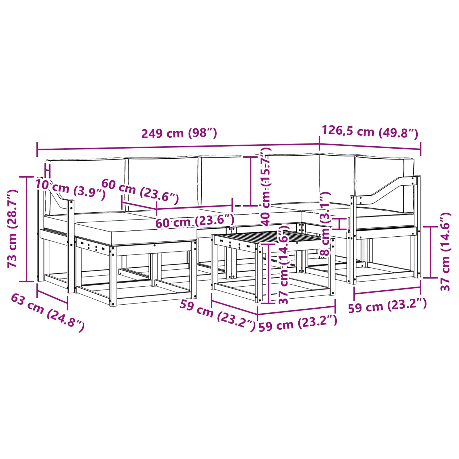 Set vanjskih sofa 7 kom. Bijela i bež Čvrsto drvo akacije