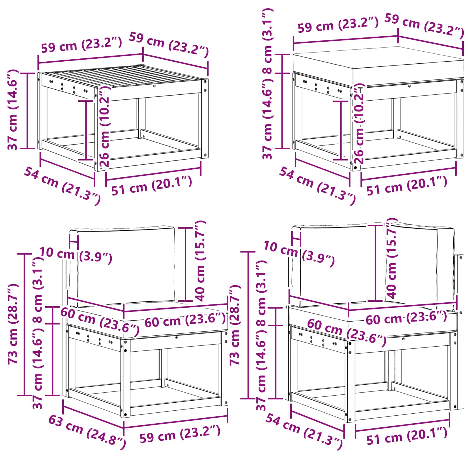 Set vanjskih sofa 7 kom. Bijela i bež Čvrsto drvo akacije
