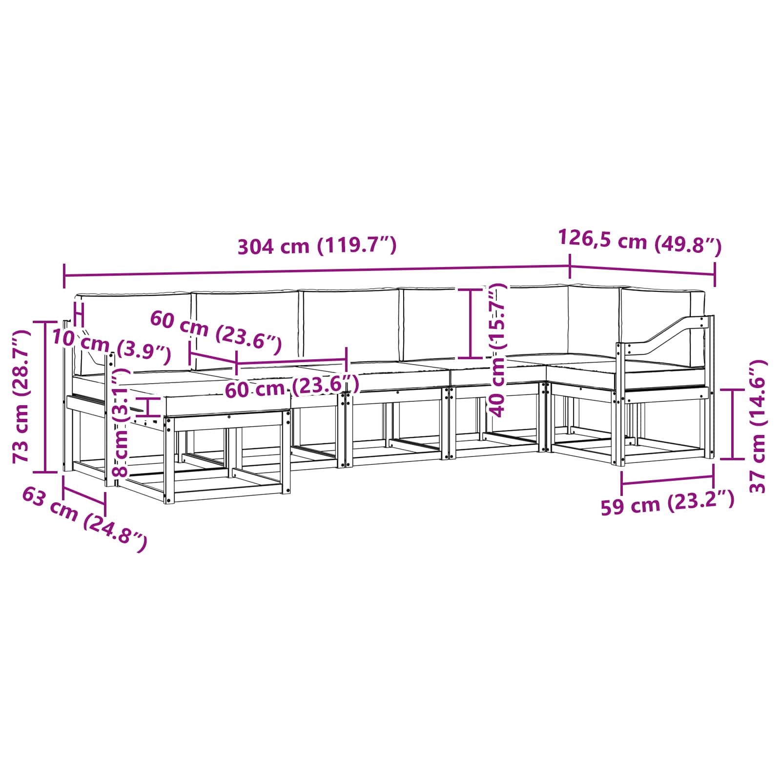 Set vanjskih sofa s jastukom 7 pcs Bijela i bež Poliester