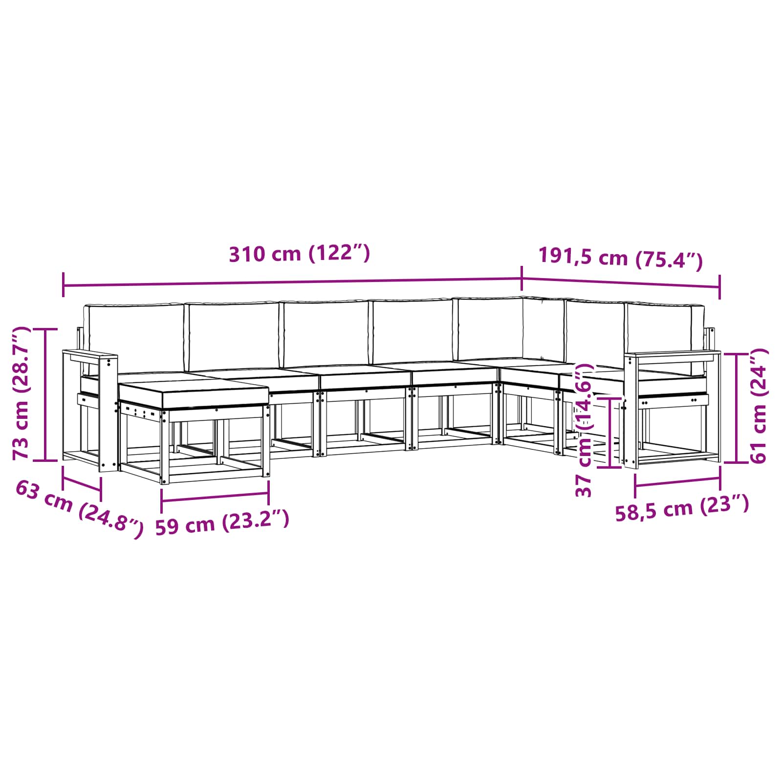 Set vanjskih sofa s jastukom 8 pcs Bijela i bež