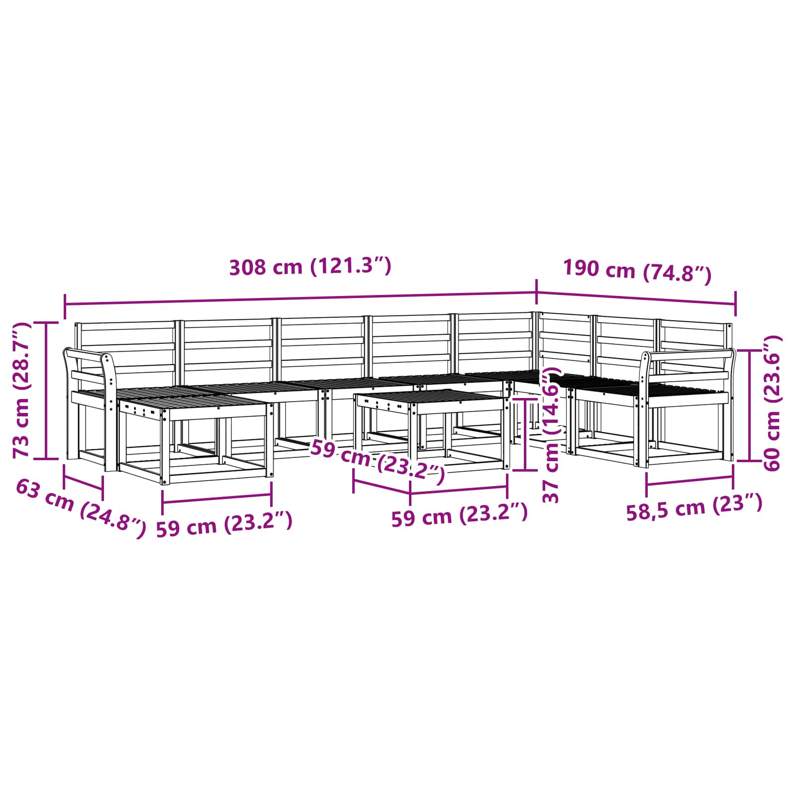 Set vanjskih sofa 9 pcs Bijela Čvrsto drvo akacije