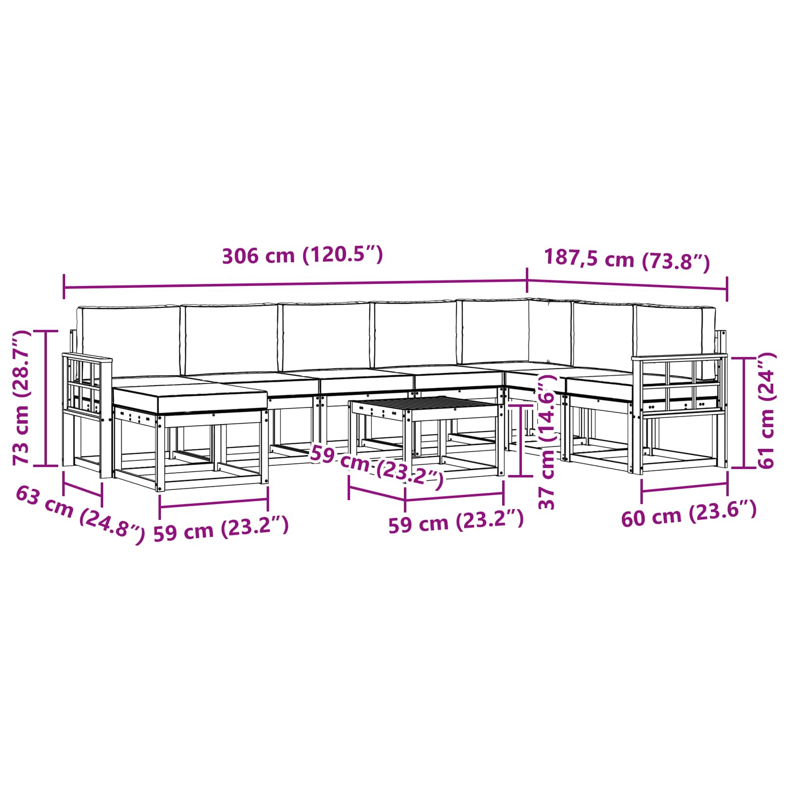 Set vanjskih sofa s jastukom 9 pcs Bijela i antracit