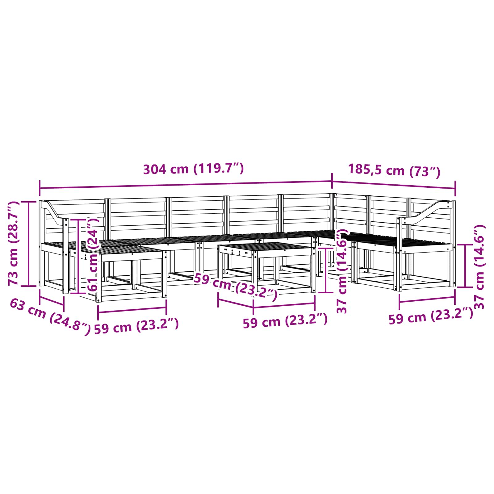 Set vanjskih sofa 9 pcs Bijela Čvrsto drvo akacije