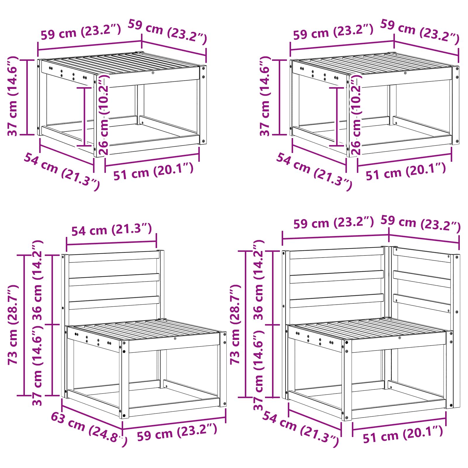 Set vanjskih sofa 9 pcs Bijela Čvrsto drvo akacije