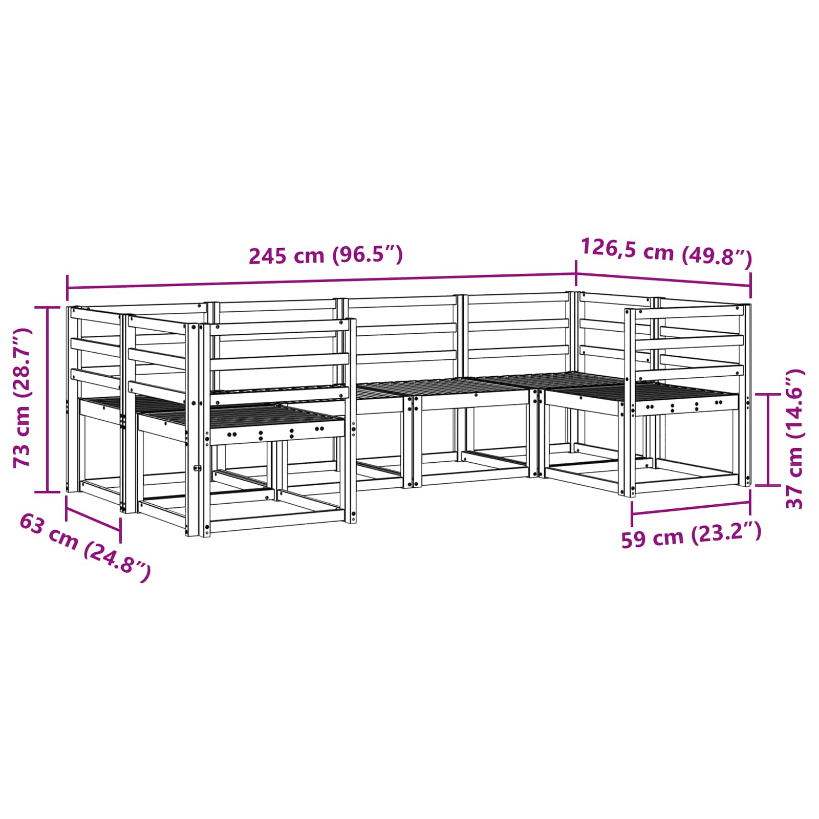 Set vanjskih sofa 6 pcs Bijela Čvrsto drvo akacije
