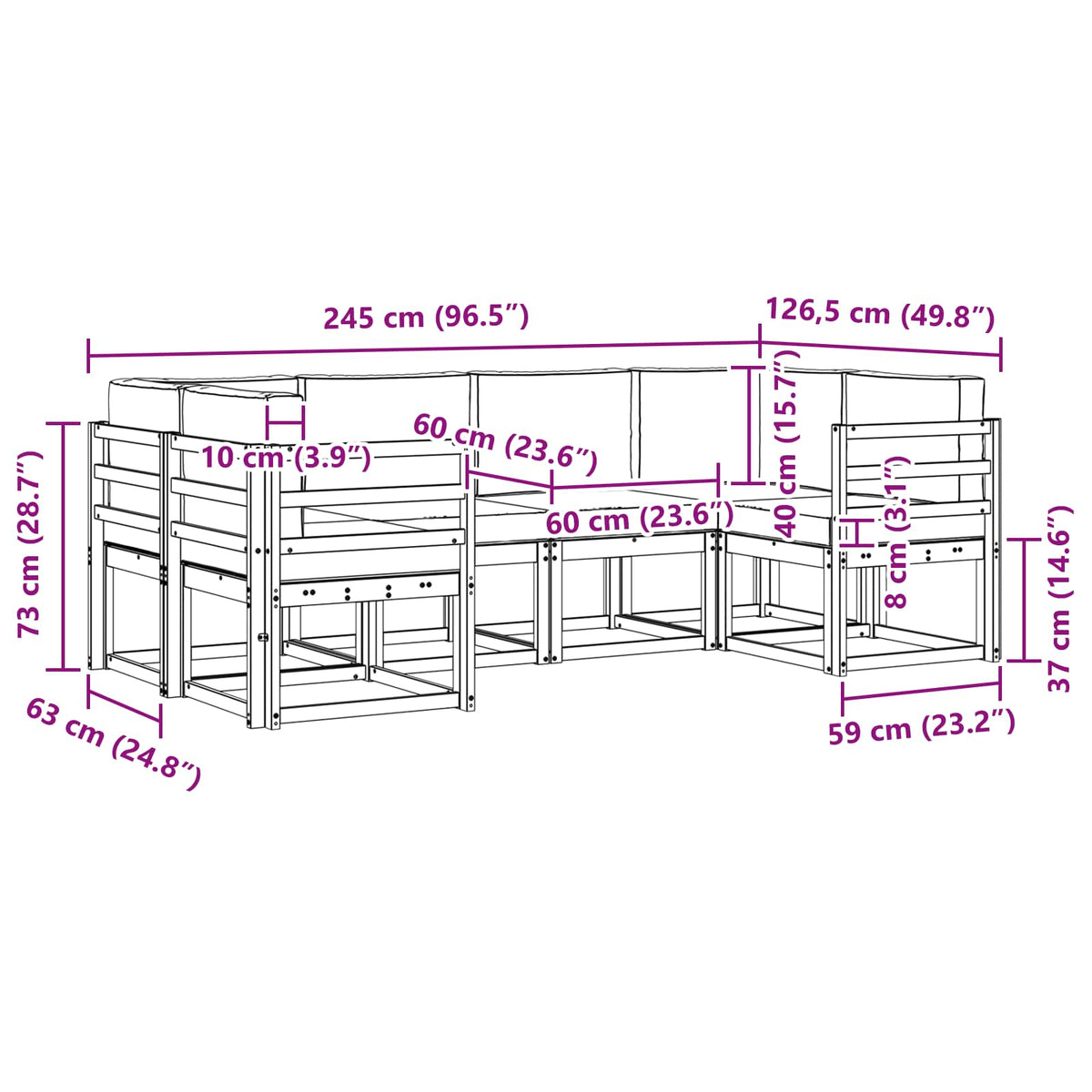 Set vanjskih sofa 6 kom. Bijela i krem Smeđa 245 x 126,5 x 73 cm