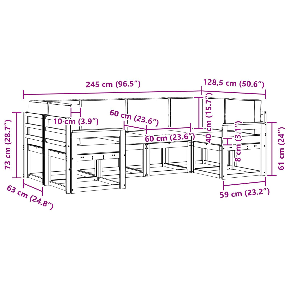 Set vanjskih sofa 6 kom. Bijela i bež Smeđa 245 x 128,5 x 73 cm