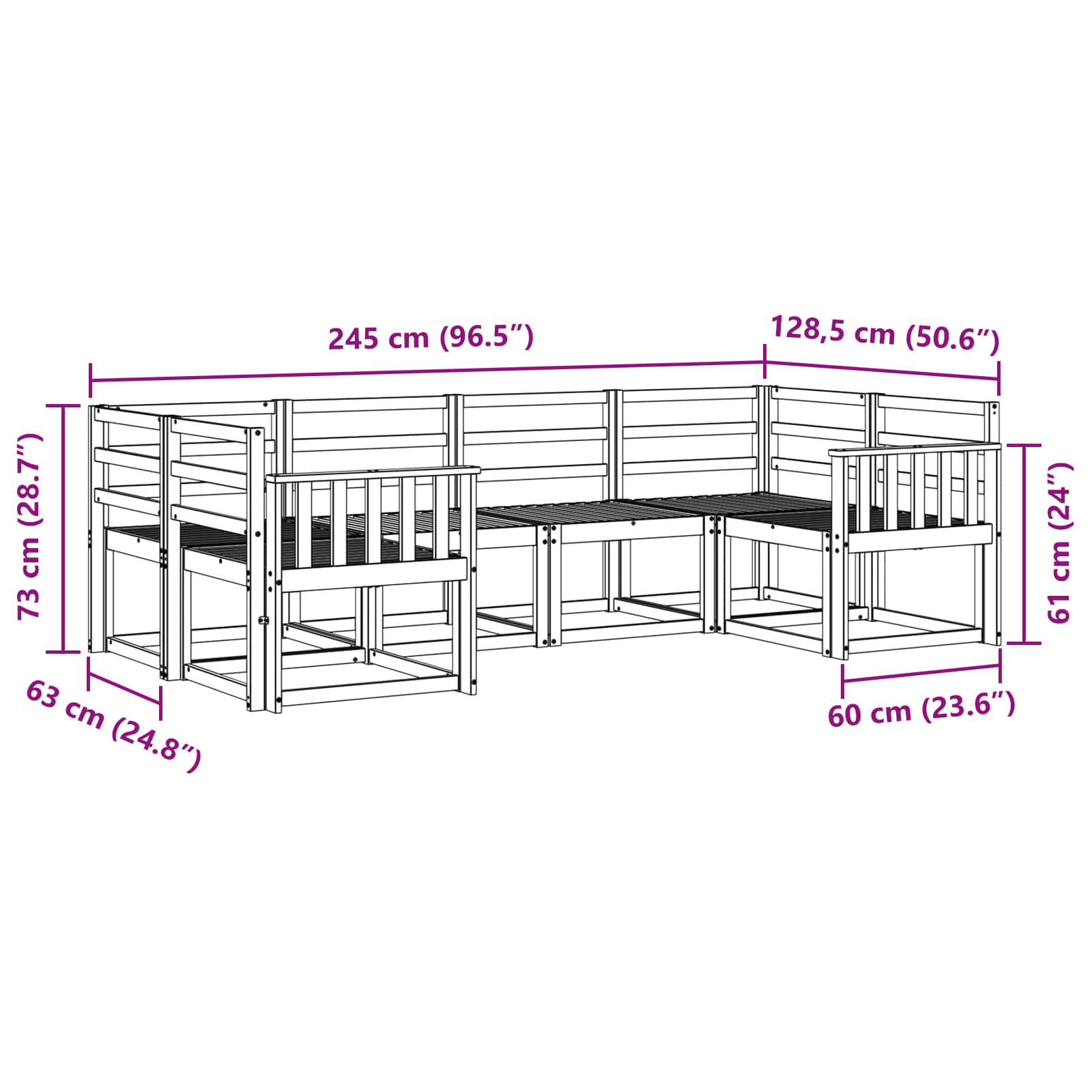 Set vanjskih sofa 6 pcs Bijela Čvrsto drvo akacije