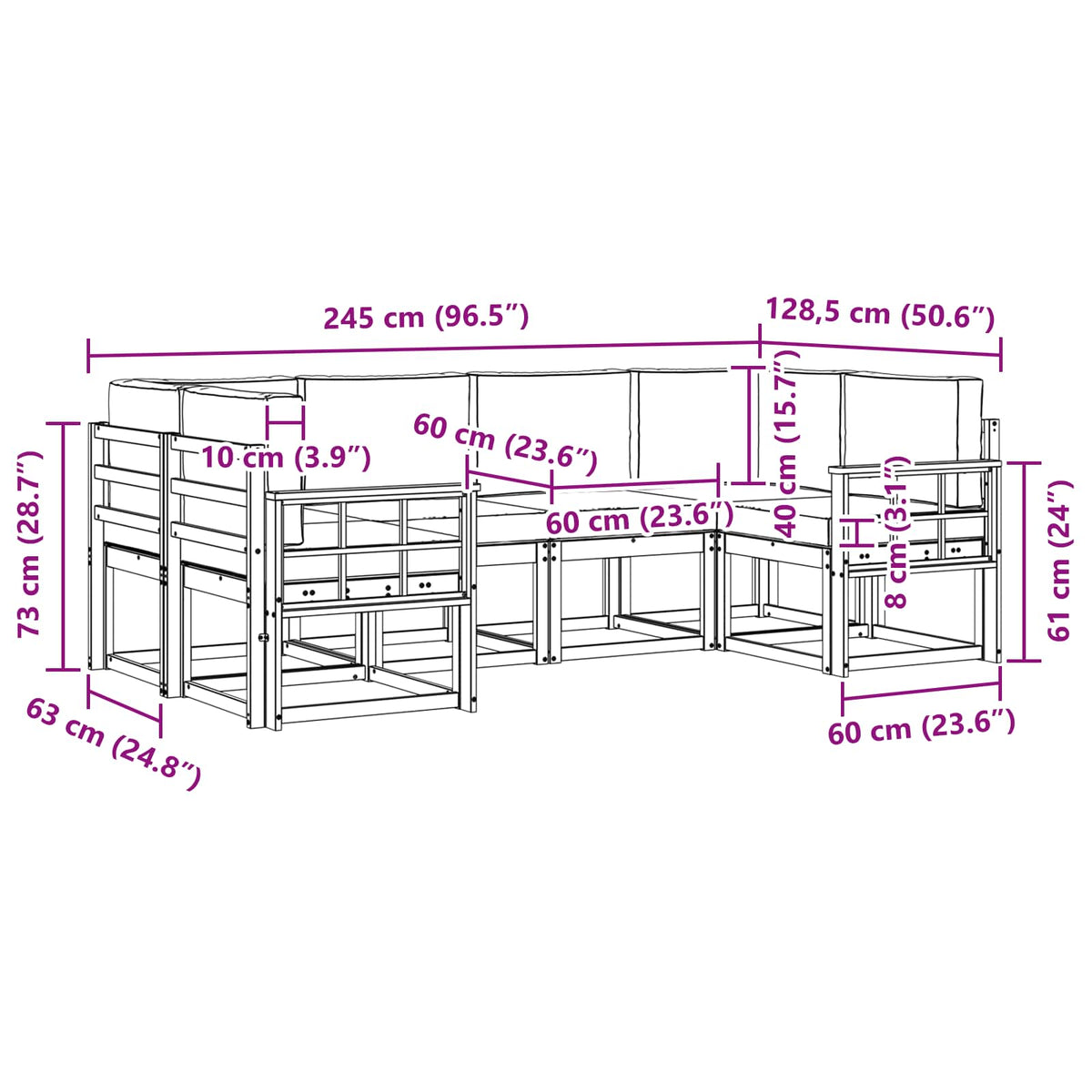 Set vanjskih sofa 6 kom. Bijela i krem Smeđa 245 x 128,5 x 73 cm