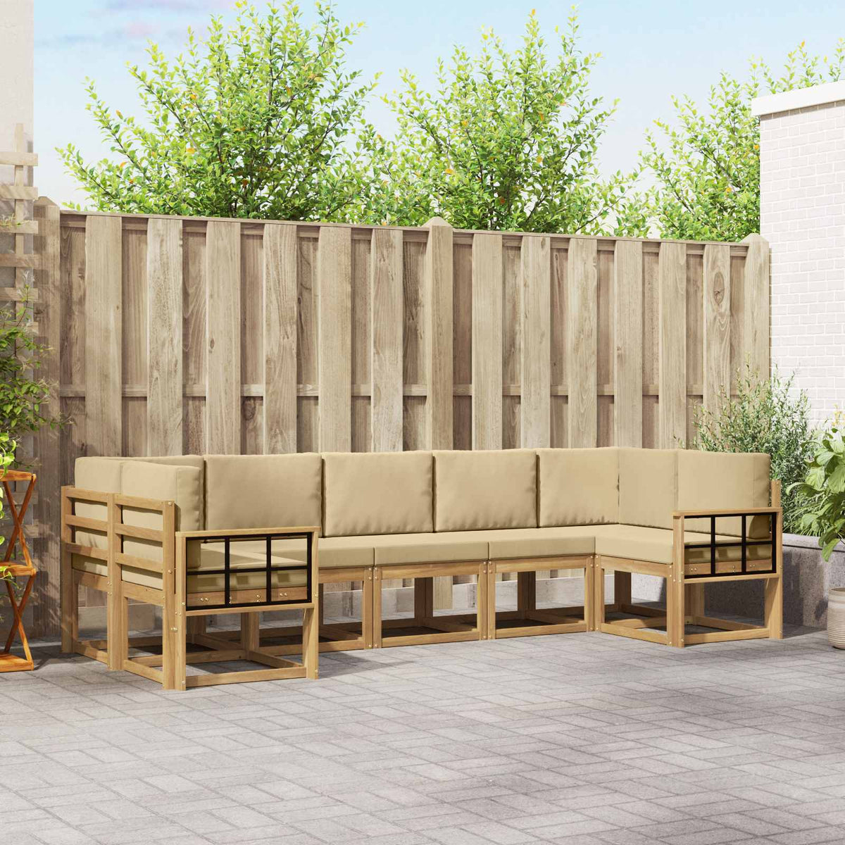Set vanjskih sofa 7 kom. Bijela i bež Smeđa 304 x 128,5 x 73 cm