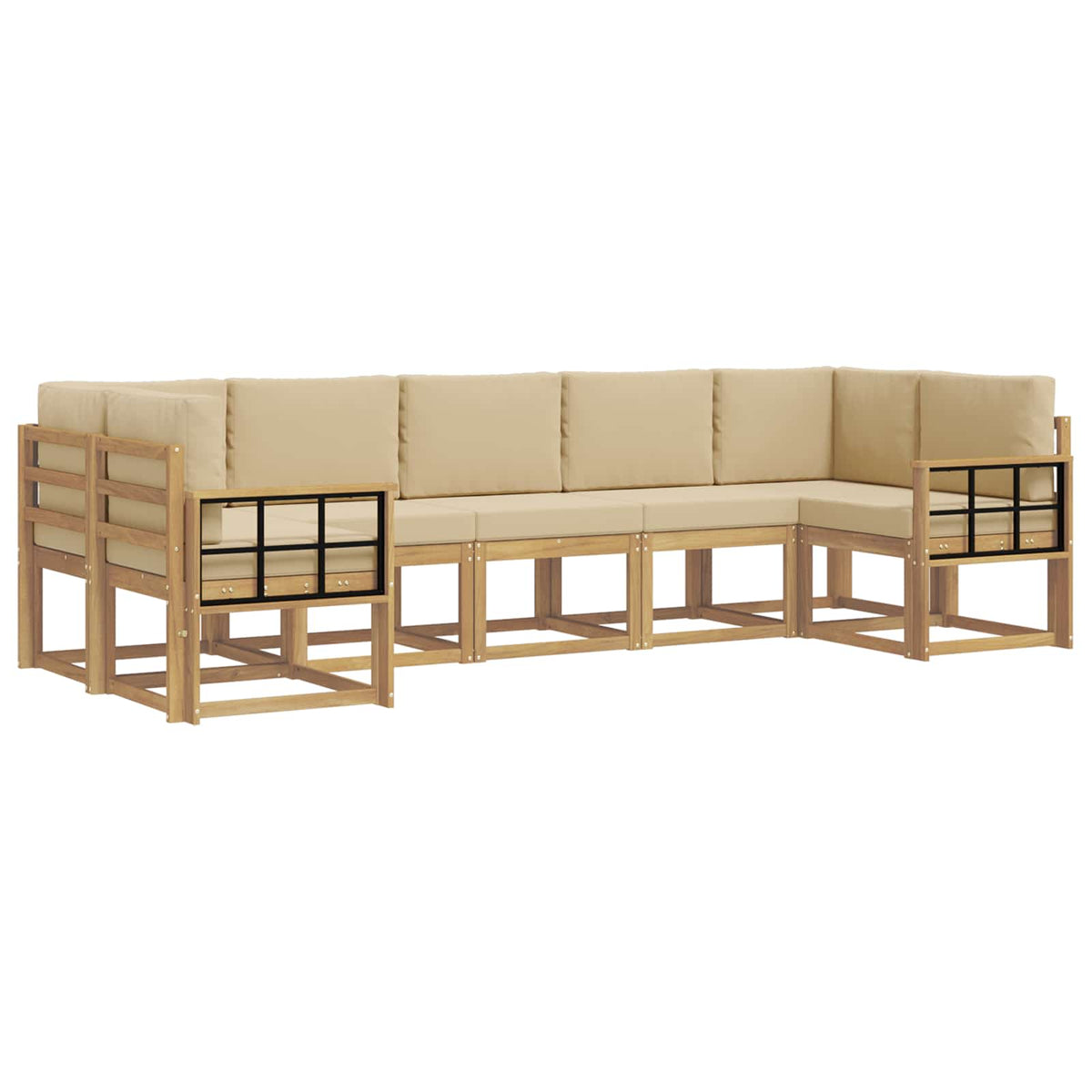 Set vanjskih sofa 7 kom. Bijela i bež Smeđa 304 x 128,5 x 73 cm