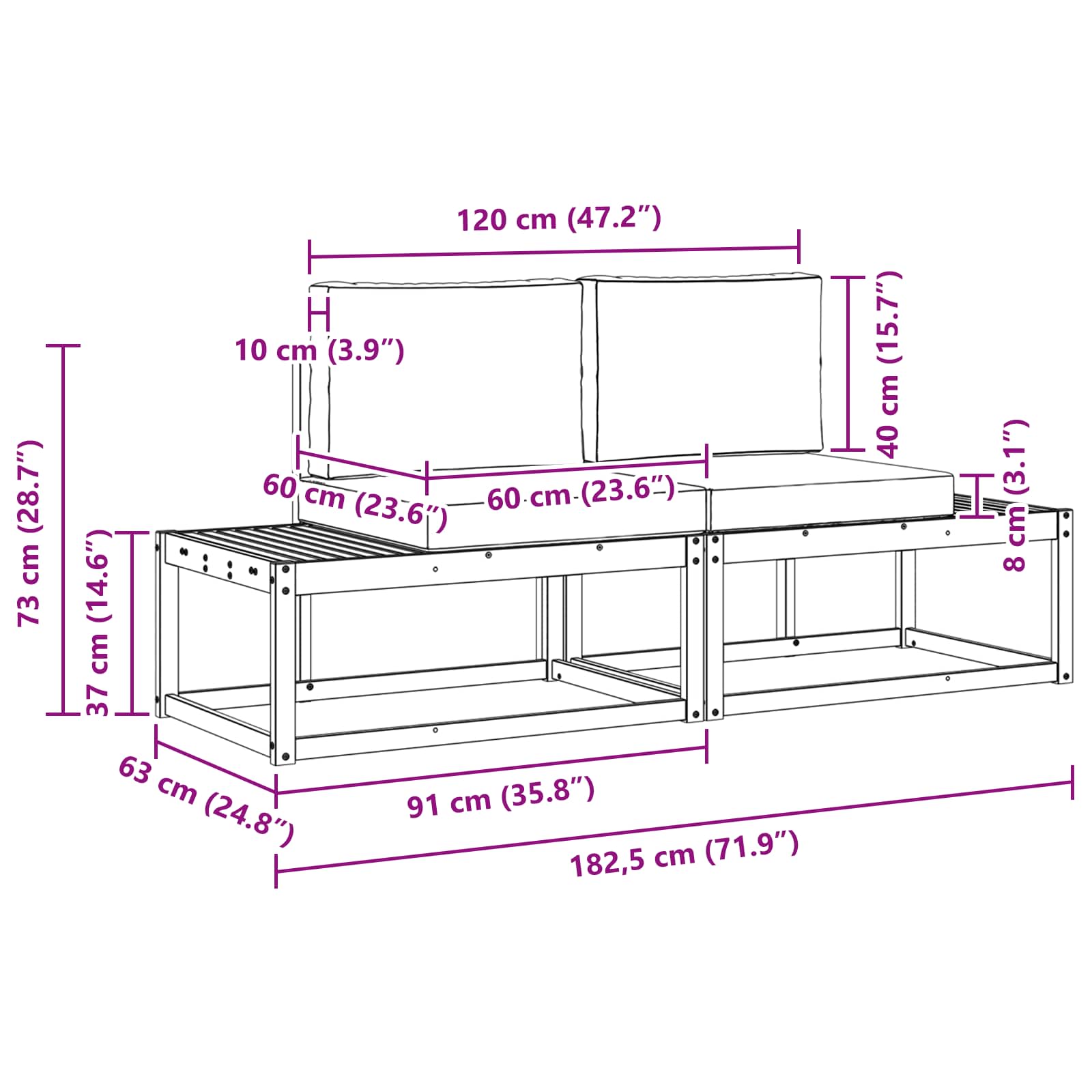 Set vanjskih sofa s jastukom 2 pcs Bijela i krem Poliester