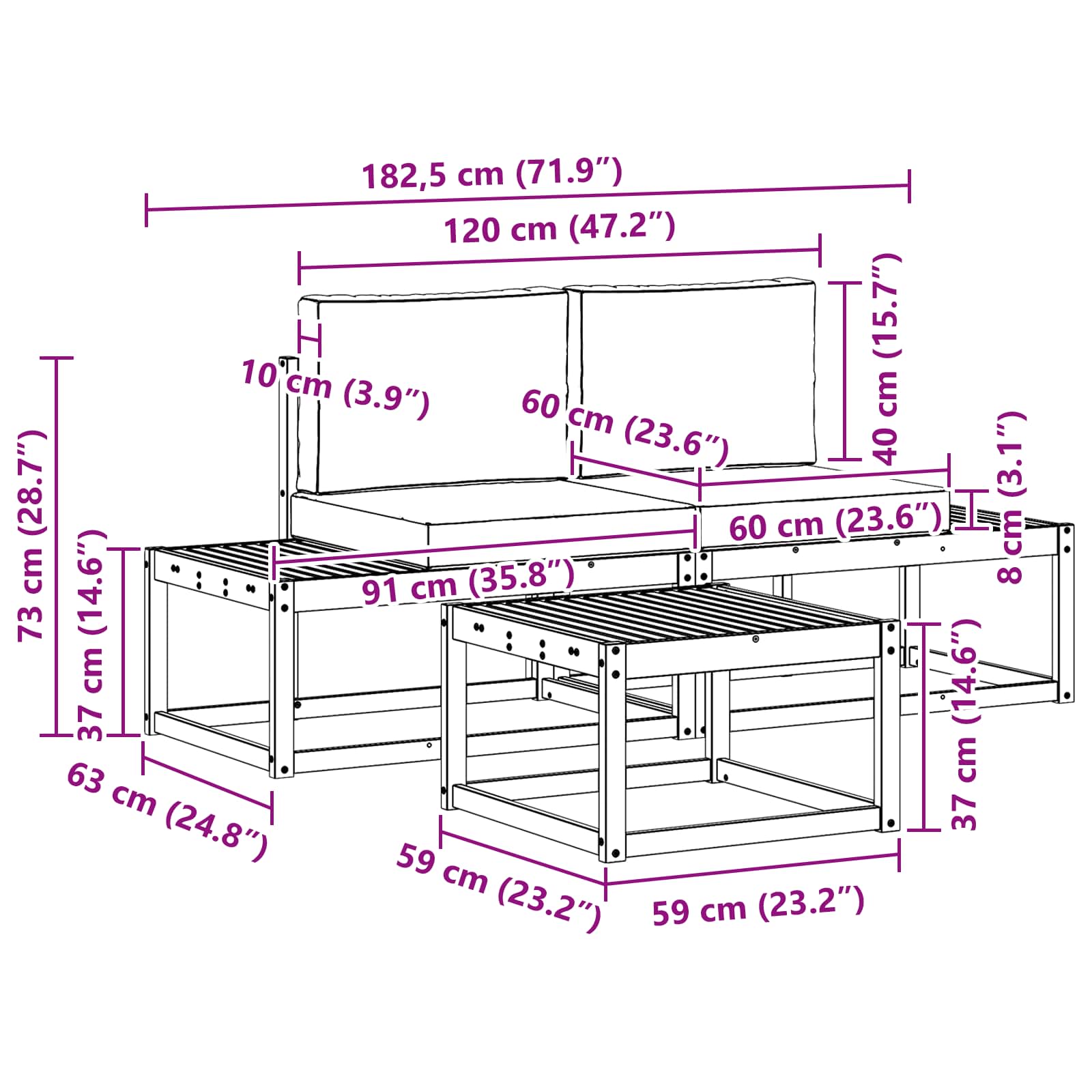 Set vanjskih sofa 3 pcs Bijela i svjetlosiva Poliester