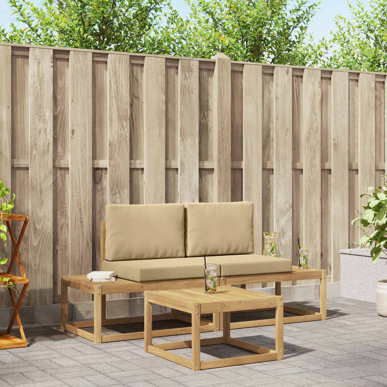 Set vanjskih sofa s jastukom 3 pcs Bijela i bež Poliester