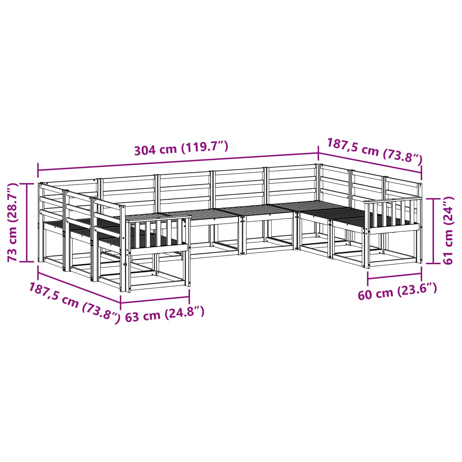 Set vanjskih sofa 9 pcs Bijela Čvrsto drvo akacije