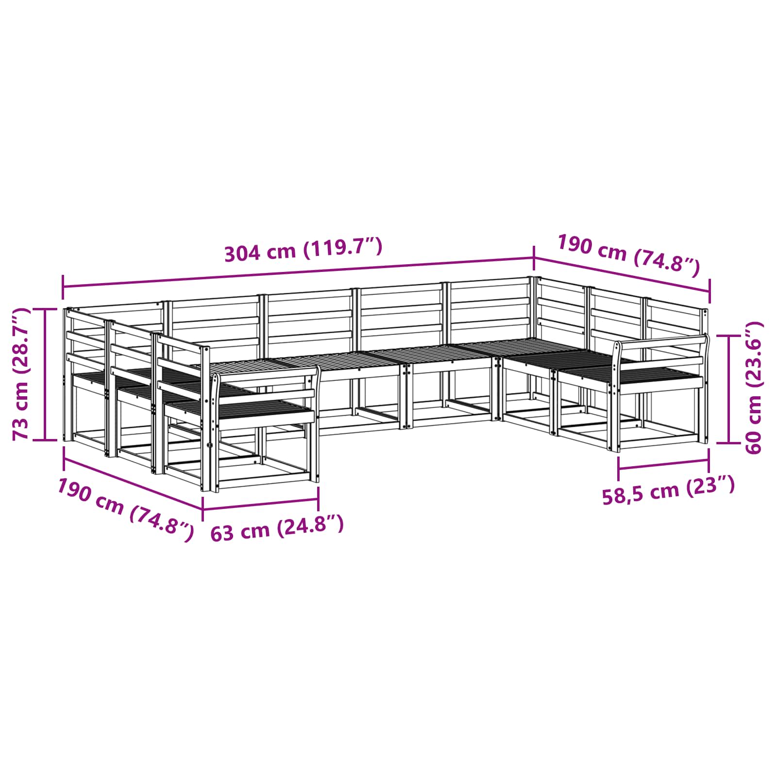 Set vanjskih sofa 9 pcs Bijela Čvrsto drvo akacije