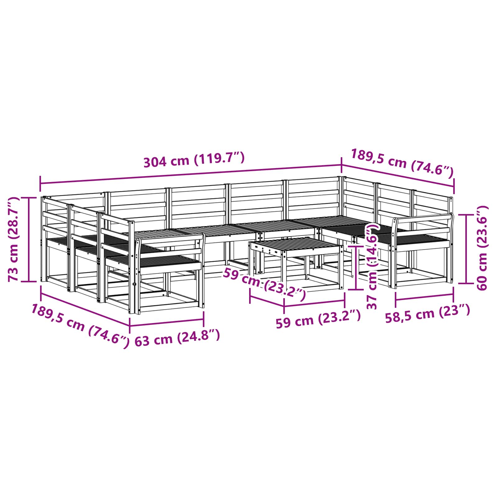 Set vanjskih sofa 10 pcs Bijela Čvrsto drvo akacije