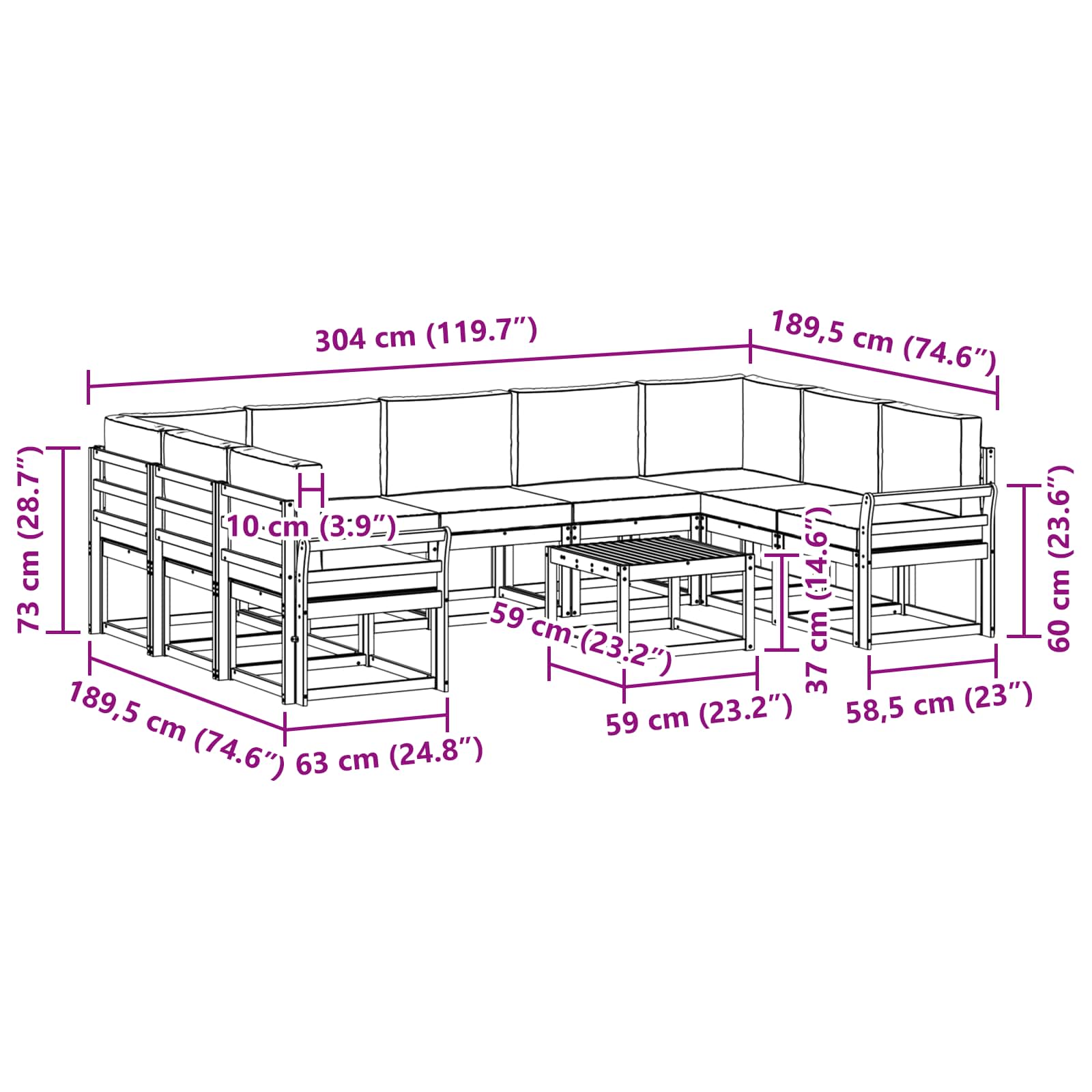 Set vanjskih sofa 10 kom. Bijela i bež Poliester