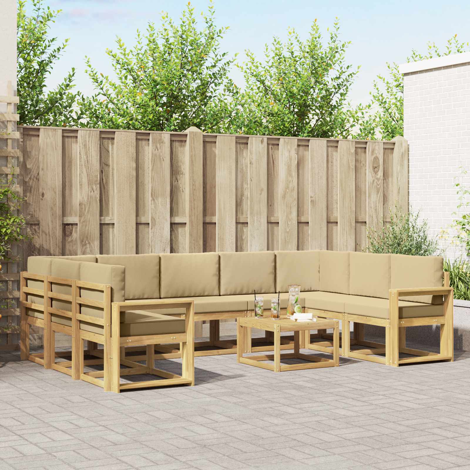 Set vanjskih sofa 10 kom. Bijela i bež Poliester