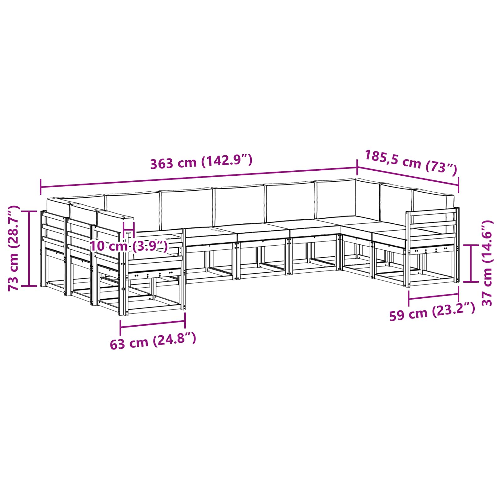 Set vanjskih sofa s jastukom 10 pcs Bijela i antracit