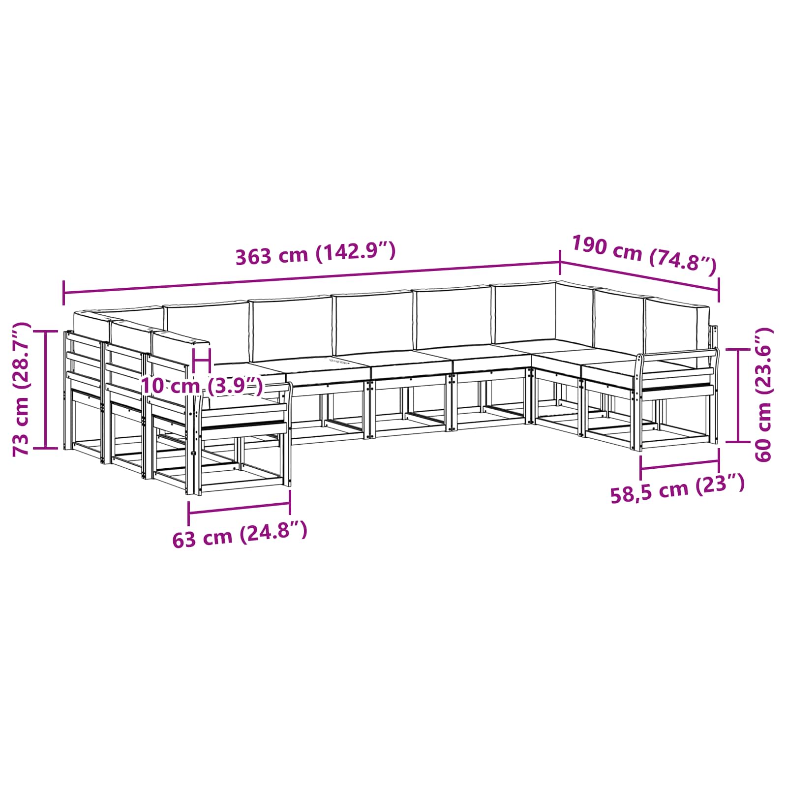 Set vanjskih sofa s jastukom 10 pcs Bijela i krem