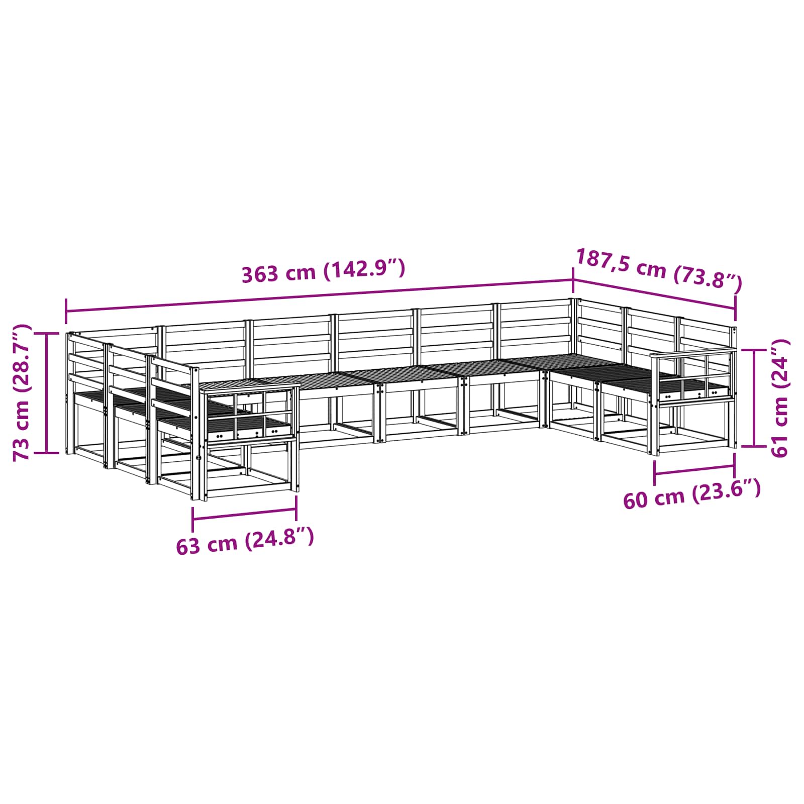 Set vanjskih sofa 10 pcs Bijela Čvrsto drvo akacije