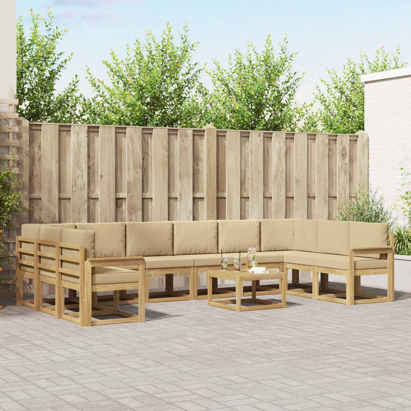 Set vanjskih sofa s jastukom 11 pcs Bijela i bež