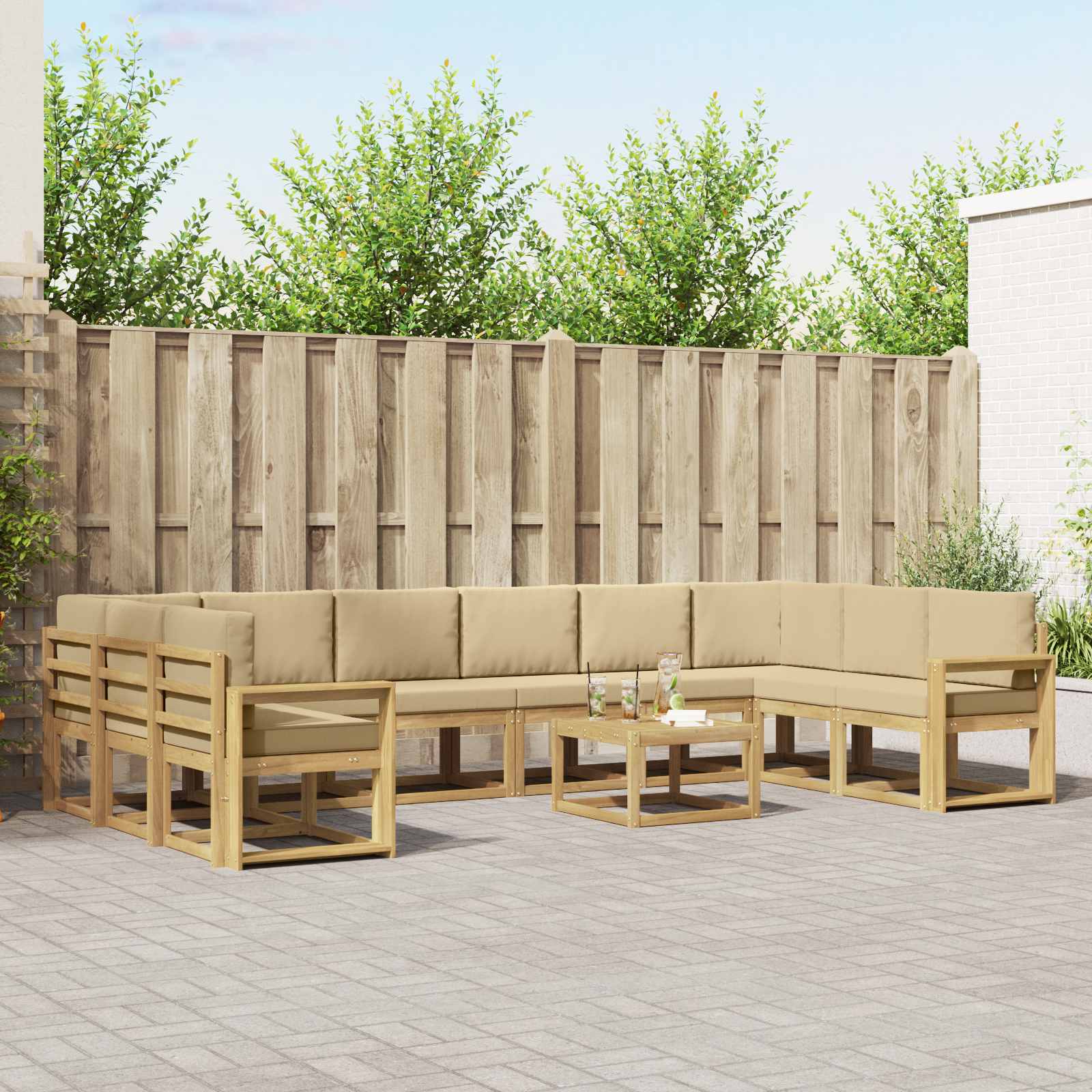 Set vanjskih sofa s jastukom 11 pcs Bijela i bež