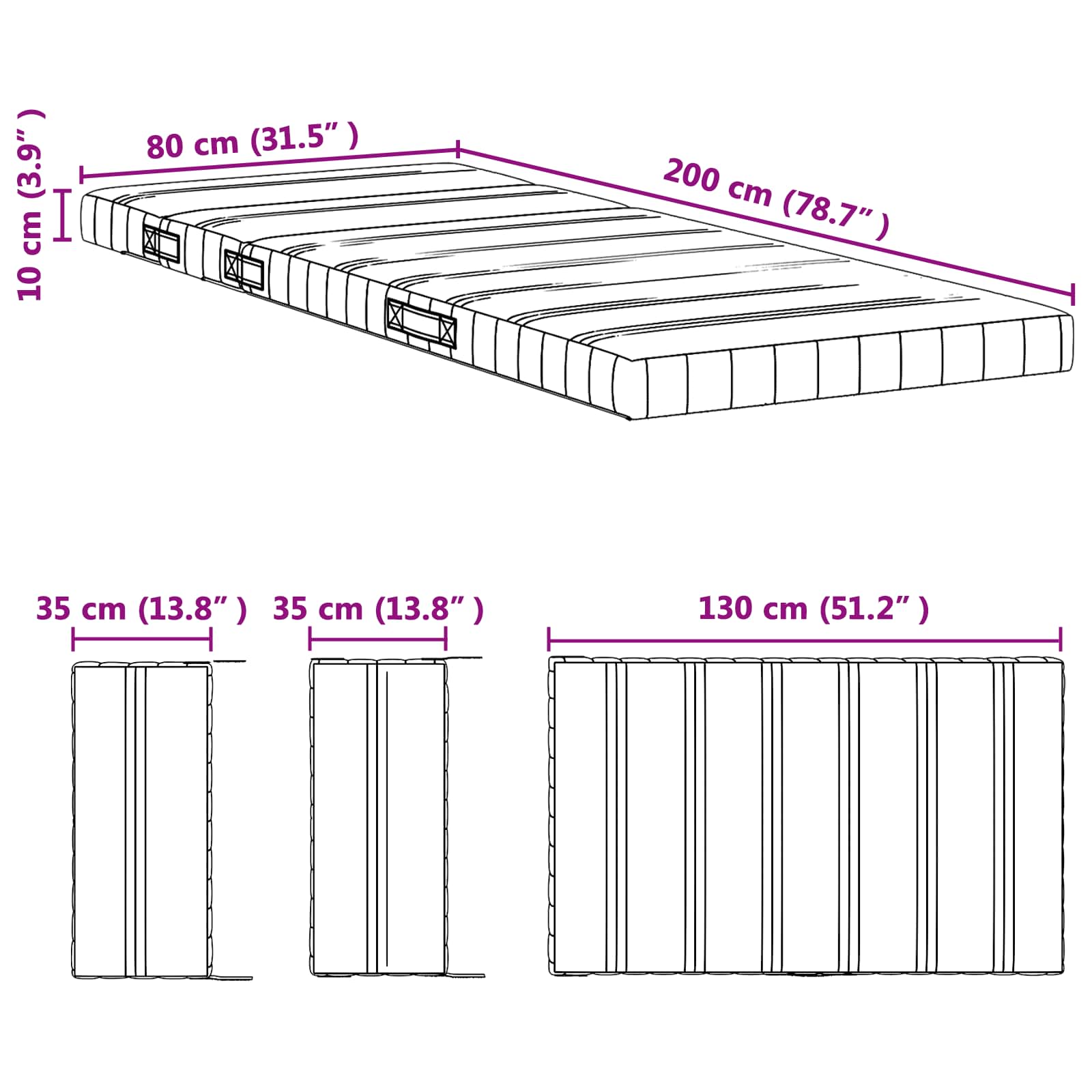 Proširiva pjenasta madrac 80 x 200 cm Bijela