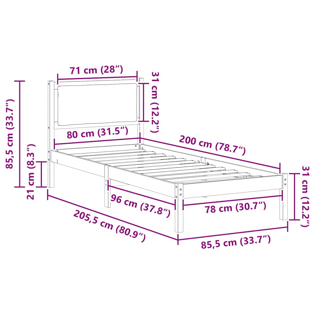 Krevetna konstrukcija Crna 80 x 200 cm Čvrsto borovo drvo