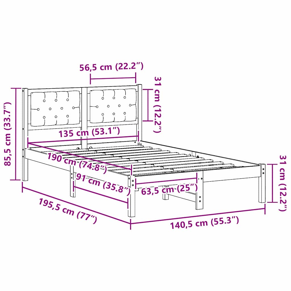 Krevetna konstrukcija Crna 135 x 190 cm Čvrsto borovo drvo