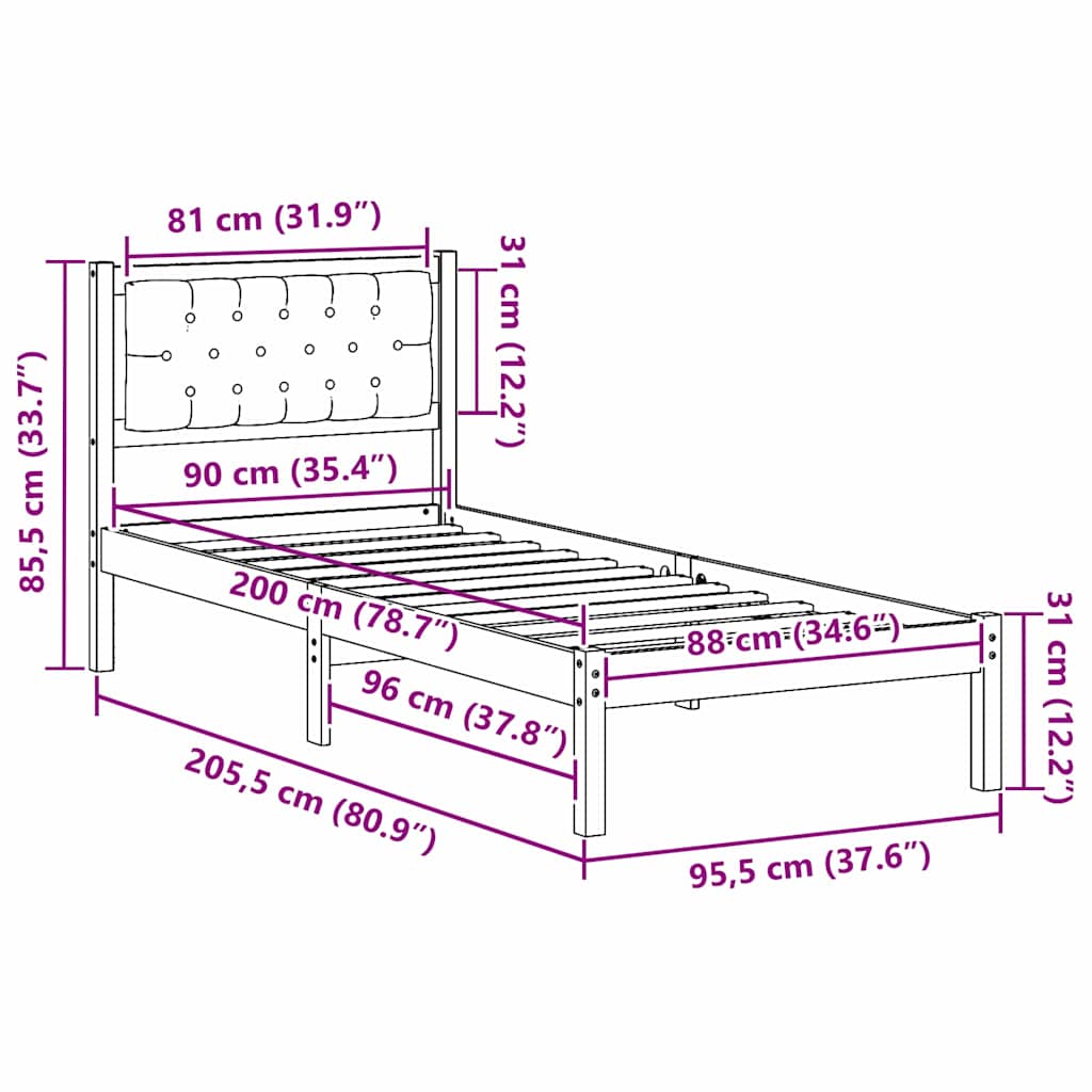 Krevetna konstrukcija s uzglavljem Svijetlo siva 90 x 200 cm