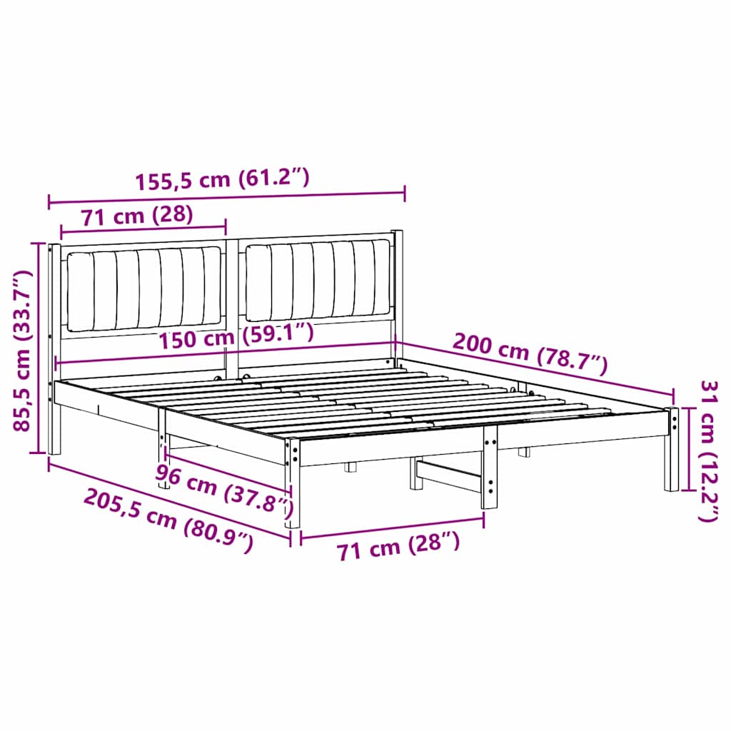 Krevetni okvir s tapiciranim uzglavljem Sivo-smeđa 150 x 200 cm