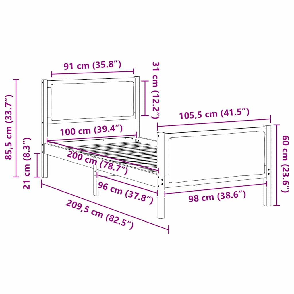 Krevetna konstrukcija Sivo-smeđa 100 x 200 cm tkanina