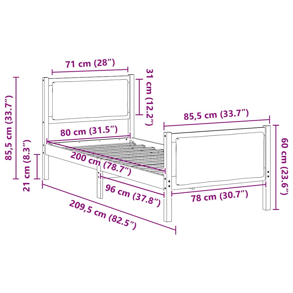 Krevetna konstrukcija Tamno siva 80 x 200 cm tkanina